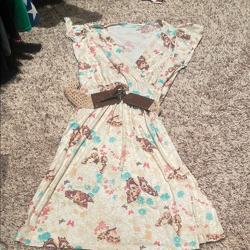 Maurices Pink and Orange Flutter Sleeve Sundress